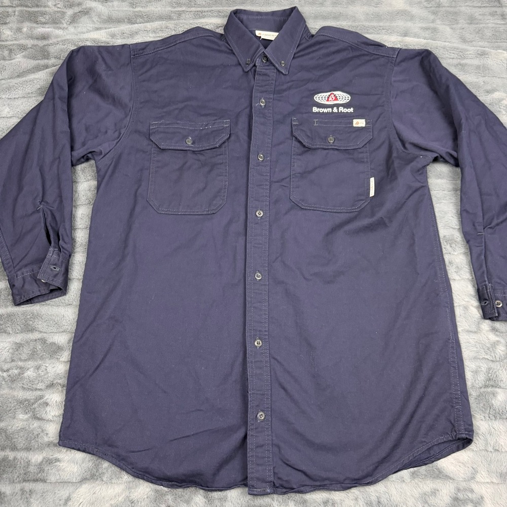 Rasco FR Men XL Navy Blue Flame Resistant Work Shirt Brown & Root CAT 2 FR1305NV